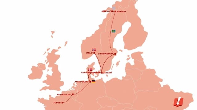 Carte itinéraire France -> Scandinavie en train